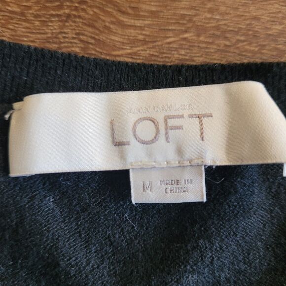 Ann Taylor LOFT Sweater Wool Blend Size M Black Long Sleeve Asymetrical Stitch - Picture 6 of 12